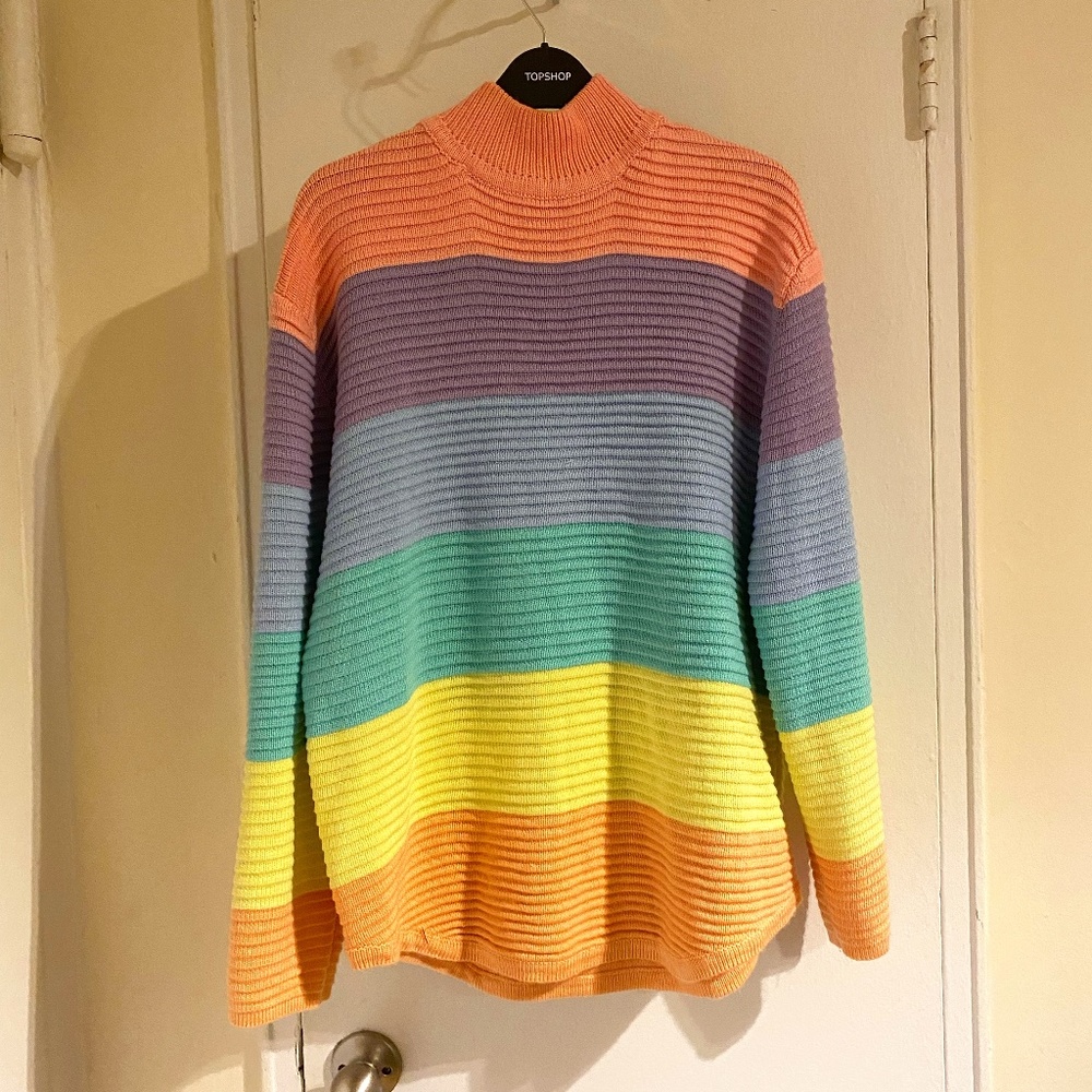 UNIF Oversized Pastel Rainbow Colored Mock Turtleneck Sweater Size XS - S - Picture 1 of 2